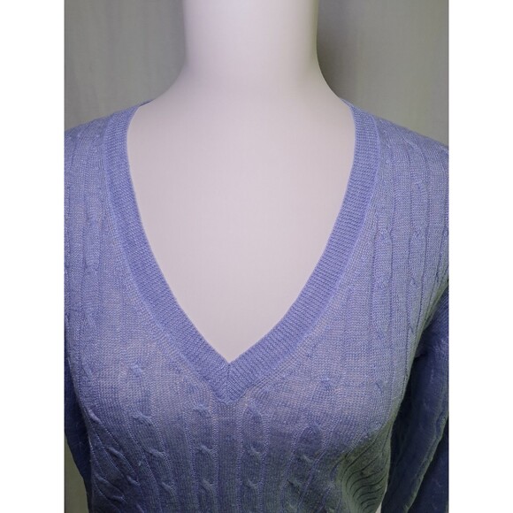 J. Crew V-Neck Cable Knit Sweater Pullover 100% Linen Light Purple Size S - Picture 3 of 9